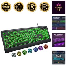 Spill-Resistant Large Print USB Keyboard with Adjustable RGB Lighting Options