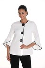 Frank Lyman Off-White/Black Textured Contrast Trim Jacket 258116