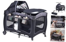 Baby Playard with Canopy, Portable Crib with Changing Table Lightgrey Classic