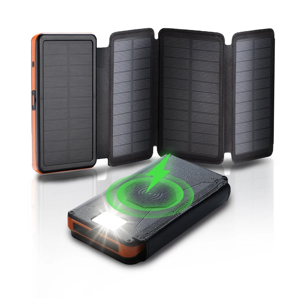 Solar Ladegerät 25000mAh mit LED Licht 4 Solarpanel USB Akku für Reise Outdoor - Bild 3 von 4