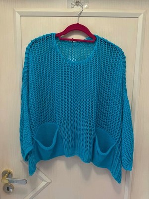 New- hole sweater ''aqua blue'' layered look, oversized sleeve, VA 48/50/52/54