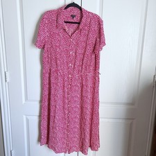 Talbots Red White Short Sleeve Cinched Waist Button Down Midi Dress 16 No Belt