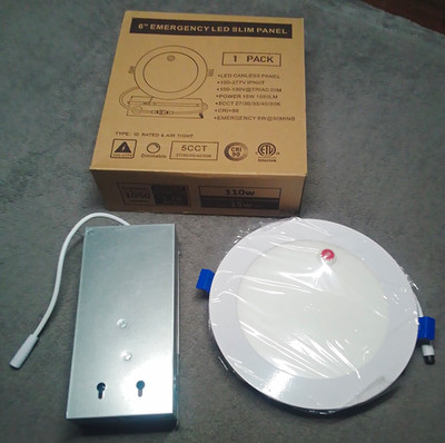 6'' LED Slim Panel Light w/ 8W Emergency Battery Backup, Dimmable