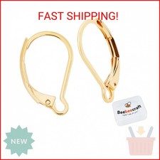 Beebeecraft 1 Box 50Pcs Leverback Earring Findings 24K Gold Plated French Earrin