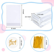 Clear Cellophane Treat Bags with Ties, 6"x 9" 100 pcs Bottom Gusset Bags fo...