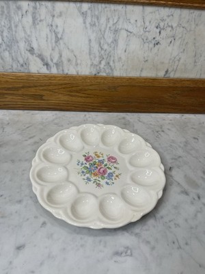 Vintage E&R American Artware Deviled Egg Plate Floral 12 Well Ceramic Tray