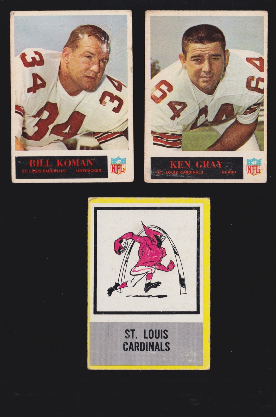 3 CARDINALS LOT 1965 1967 PHILADELPIA TEAM LOGO CARD KEN GRAY BILL KOMAN