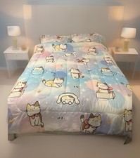 3PCS Cat Comforter Twin Set Cute Bedding Kids Colorful Rainbow Star Animal READ