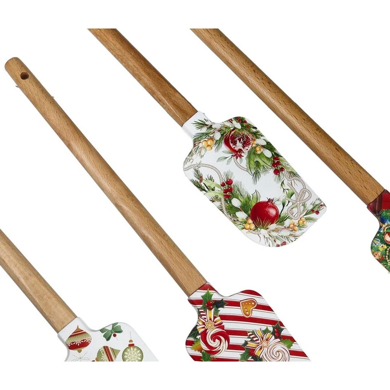 Leccapentola Natale Spatola Silicone Manico Legno BRANDANI Merry Christmas, fotografia 6 di 9