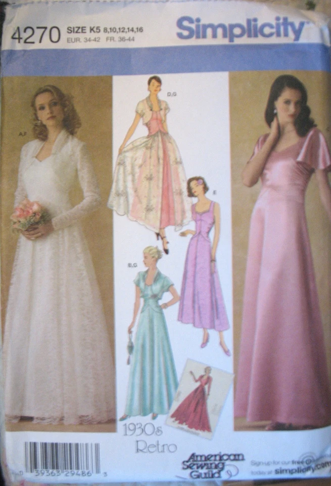 Simplicity 4270 Sew Pattern 1930's RETRO vtg Misses 8-18 Evening Wedding Dress - Image 3 of 4