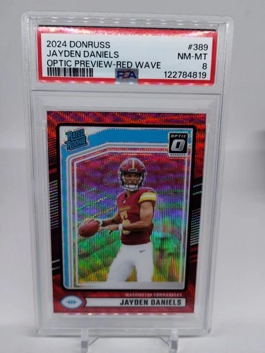 2024 Panini Donruss Rated Rookie Jayden Daniels #389 Optic Preview Red Wave PSA8