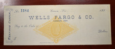 Late 1800's Wells Fargo & Company Check from Carson City Nevada Trenmor Coffin