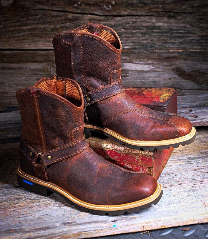 Twisted X Men's Brown Leather Ankle Boots Round Toe Strap Solid US 8
