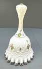Vintage Fenton Milk Glass Ruffled Edge Violets in Snow Signed Hand Painted Bell