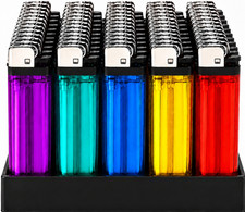 50 Count Disposable Lighters Assorted Colors Utility Pack with Display Tray