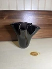 Vintage Handblown MURANO Style Glass Handkerchief Vase 6” Black And Gray
