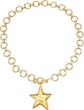 Chunky Gold Star Necklace, Hammered Statement Star Pendant Gold Chain Necklaces