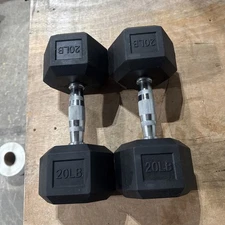 2 X 20lb Pound Dumbbell Pair Rubber Hex Weights Set 40 lbs Total Workout Gym NEW