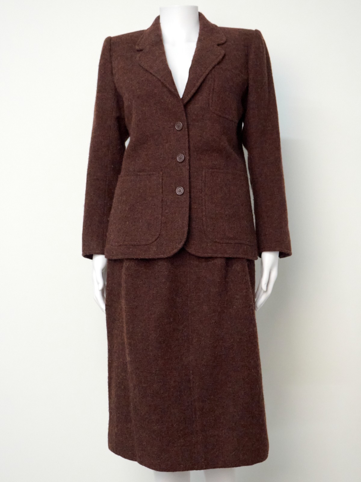 Saint Laurent Blazer e gonna in lana marrone Rive Gauche set due pezzi tuta vintage