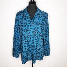 Chicos bright blue black animal leopard print button down top size 2.5 or US 14