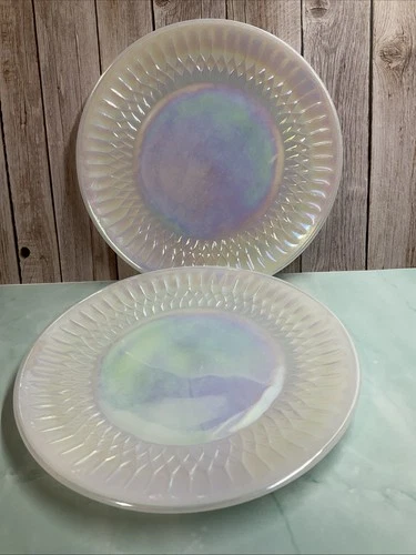 Vintage Set Of 2  Federal Glass Moon Glow Iridescent Salad Plates