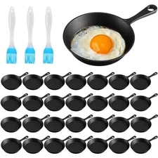 Remerry 30 Sets 4 Inches Cast Iron Skillets Mini Black Iron Nonstick Frying P...