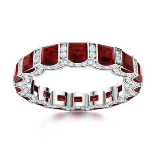 Throat Chakra Natural Garnet 925 Sterling Silver Eternity Sister Ring