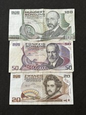 1984 - 1986 National Bank of Austria 20, 50 & 100 Schilling Banknotes - Pre Euro