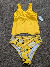 BeachSissi Floral Print V Neck Ruched Tankini SetYello Size Medium New