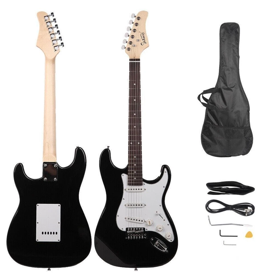 Glarry GST 22 Frets Rosewood Fingerboard Black Practice Electric Guitar Set