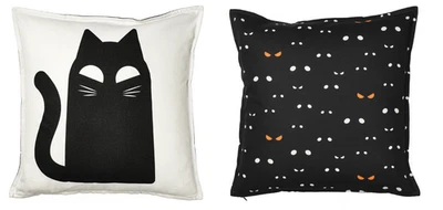 Housse de coussin IKEA COASTFYR motif chat Halloween blanc/noir 50x50 cm 20x20" - Photo 1/4
