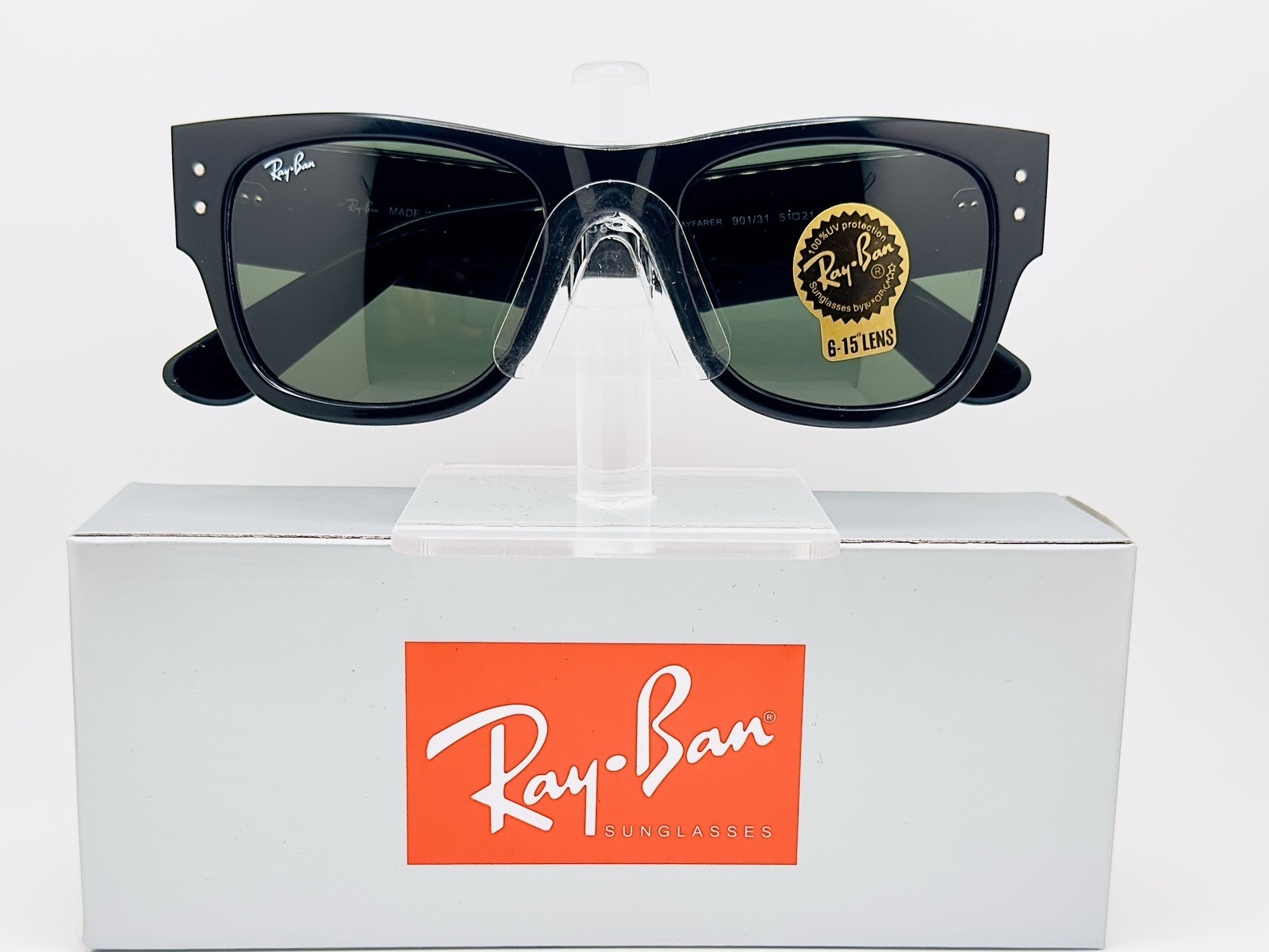 Ray-Ban Mega Wayfarer 51mm Sunglasses - Black Frame & Green G-15 Lens RB0840S