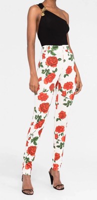 Saint Laurent Roses Print Jersey Skinny Pants US 8 YSL Reg $2056 NWT Authentic