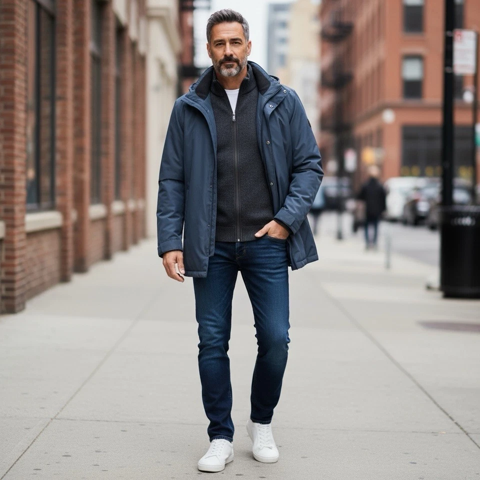 Chaqueta Johnston & Murphy Uptown Car para hombre M cremallera completa azul marino/negro forrada Foto 2 de 4