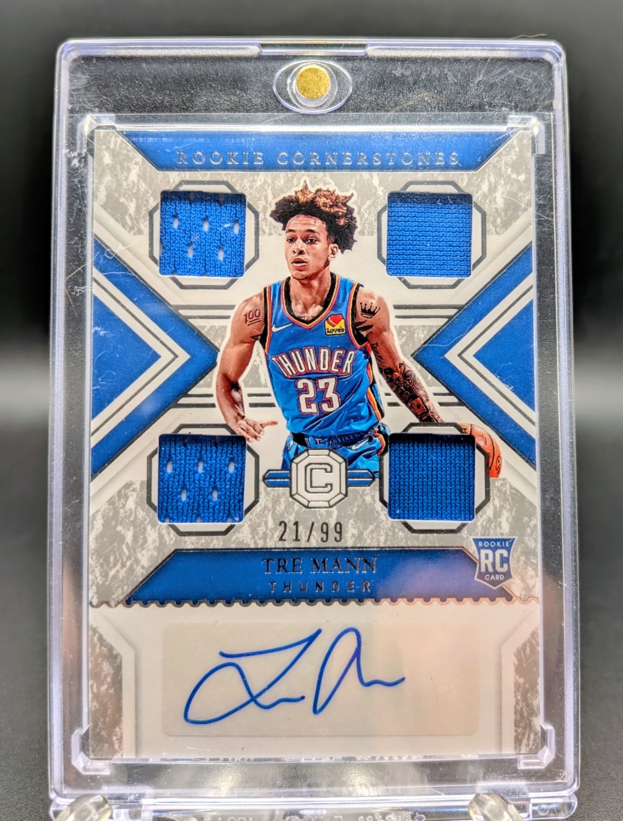 2021-22 Panini Chronicles Tre Mann Rookie Cornerstones Quad Relic Auto /99