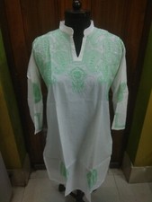 TUNIC L 43" SHIRT 100 COTTON ETHNIC TOP KURTA KURTI HANDMADE CHIKAN EMBROIDERY