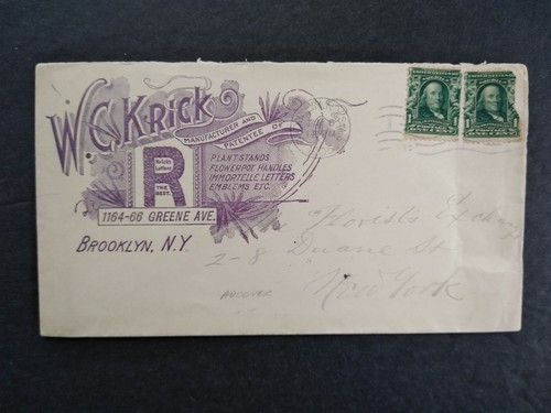 New York: Brooklyn 1906 W.C. Krick Plant Stands Purple Advertising Cover