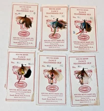 Vintage Lot of South Bend Fancy Feathered Fly #1601 on Original Cards NOS