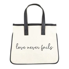 Mini Canvas Tote Bags Genuine Leather Handles Bag, Love Never Fails - Pack of 2