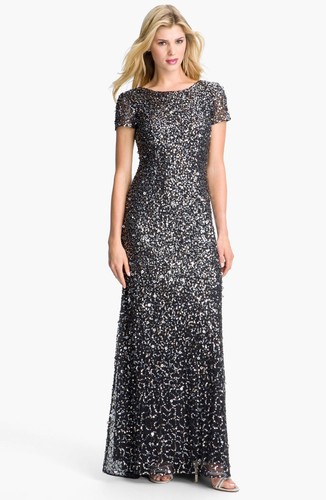ADRIANNA PAPELL SHORT SLEEVE SEQUIN 