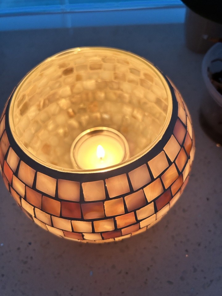 White Mosaic Votive Candle Holder Roly Poly eBay