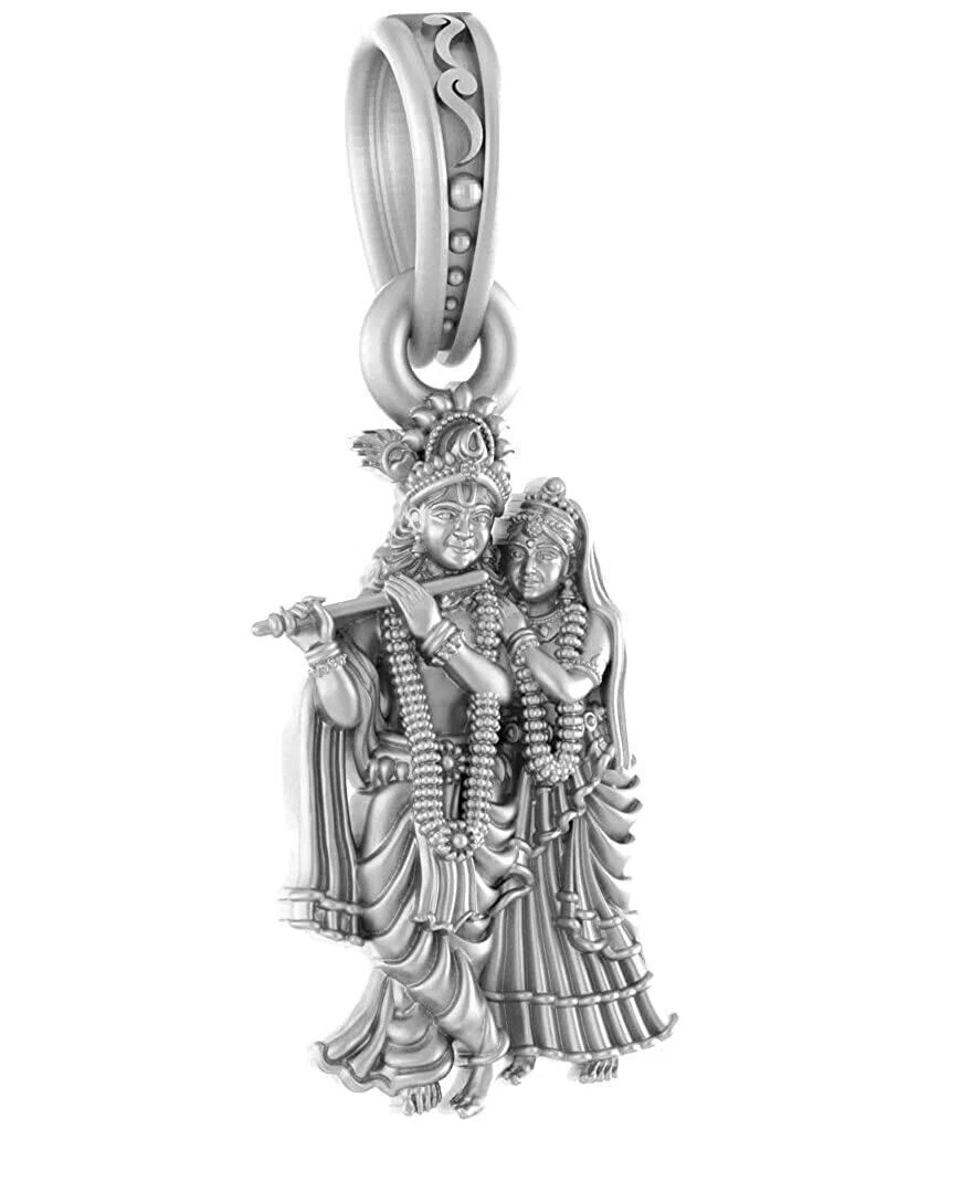 Indian Traditional Sterling Silver Radha Krishna Pendant For