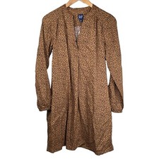 Gap Dress Size XS Leopard Print Long Sleeve A Line Brown Cotton Viscose New
