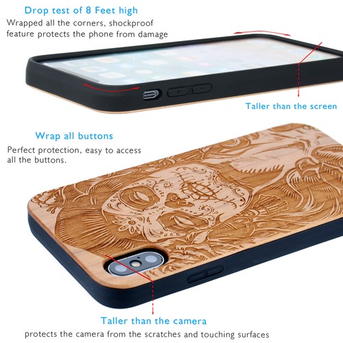 Sugar Skull Lady Wood Phone Case with Screen Protector or Magnetic Car Mount - Picture 4 of 9
