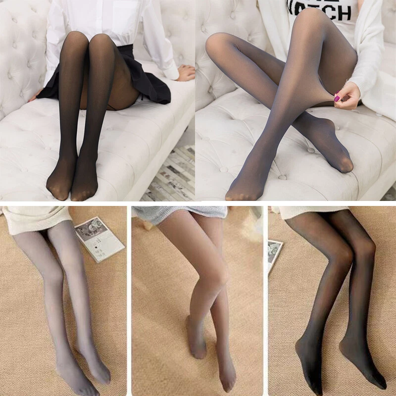 Women's Winter Warm Pantyhose Tights Elastic Fleece Lined Leggings Pants  Winter Warm Pantyhose Women's Winter Warm Pantyhose Tights 80g Gray Skin  With Feet 