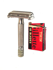 Vintage Gillette Textured Handle Super Speed Safety Razor Double Edge1940-50s