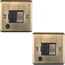2 PACK 13A DP Switched Fuse Spur & Flex Outlet ANTIQUE BRASS & Black Isolation