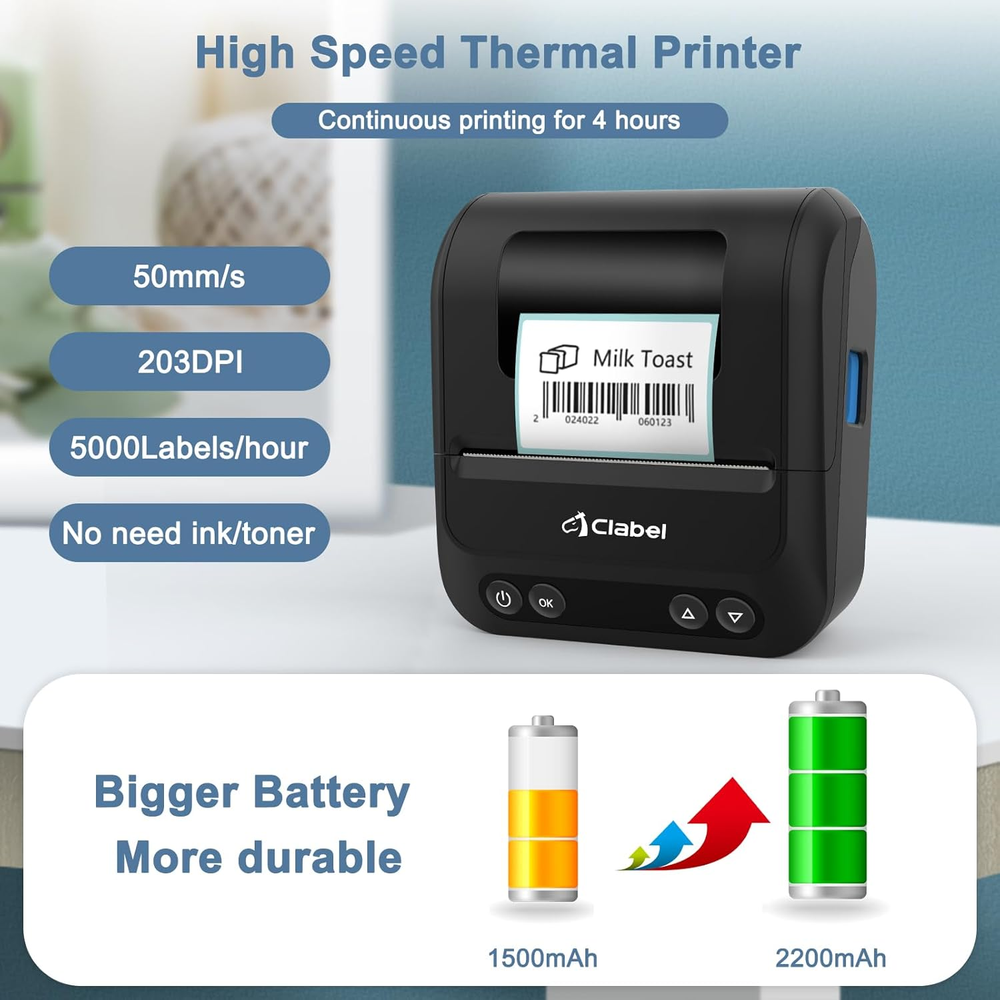 Bluetooth Barcode Label Maker 320B Thermal Printer for iOS Android Devices