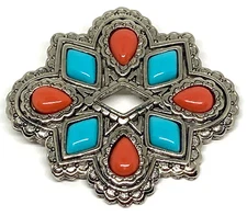 Vintage Signed AVON Southwest Style Brooch Faux Turquoise & Coral Pin or Pendant