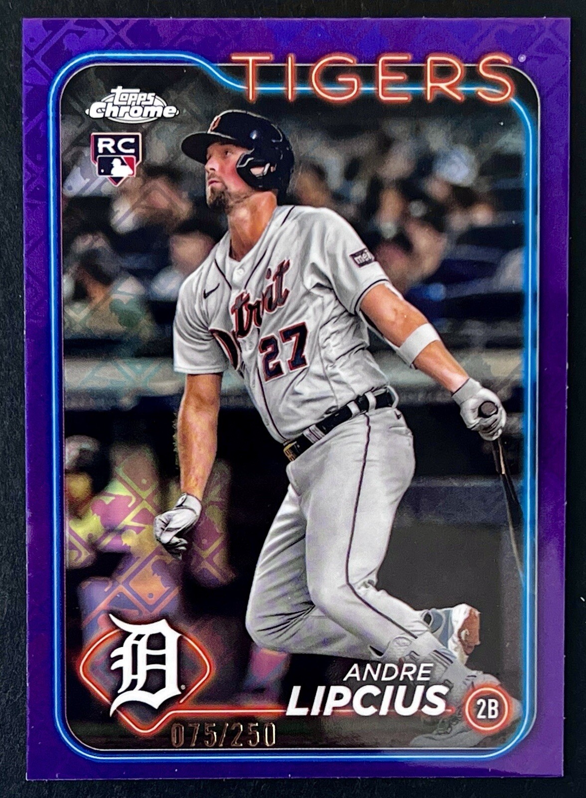 ANDRE LIPCIUS 2024 Topps Chrome Logofractor PURPLE Refractor RC 075/250 Tigers